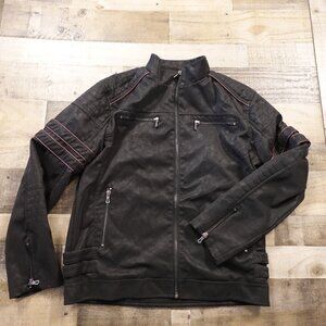 Motorcycle biker jacket‎ faux leather men's XL black velour lined full zip